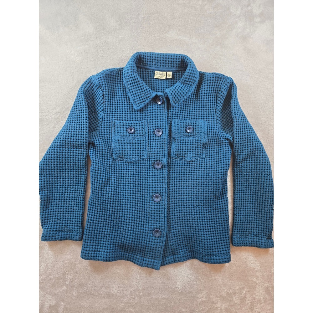 Cabelas Jacket Womens L Fits M/S Blue Waffle Knit Button Front *Read